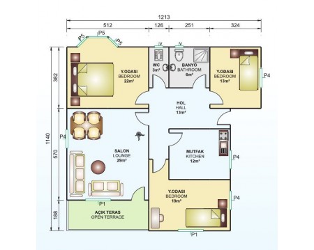 Tek Katlı 114 m2 Prefabrik Ev