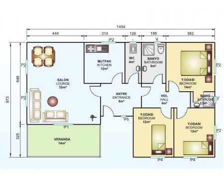 Tek Katlı 120 m2 Prefabrik Ev