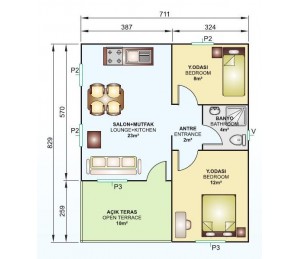 Tek Katlı 49 m2 Prefabrik Ev