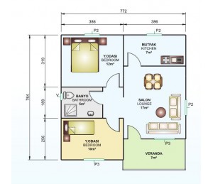 Tek Katlı 62 m2 Prefabrik Ev