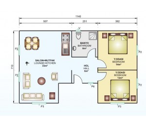 Tek Katlı 73 m2 Prefabrik Ev